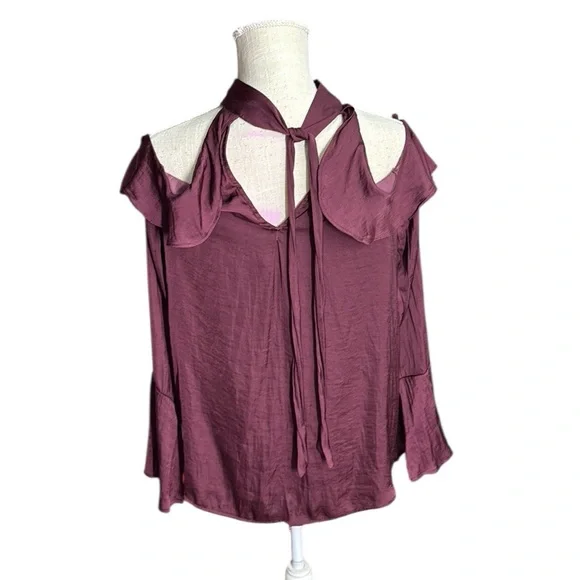 NWT Belle Sky Long Sleeve Cold Shoulder Purple Blouse Top Womens Size M Ruffles - Picture 4 of 11